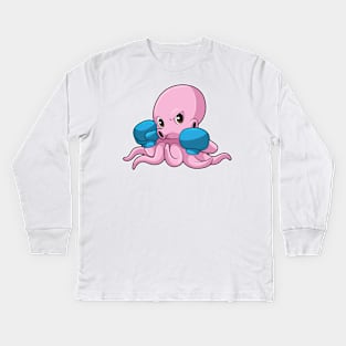 Octopus as Boxer with Boxing gloves Kids Long Sleeve T-Shirt